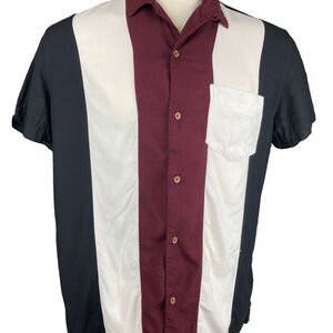 Aeropostale Resort Shirt Men L Maroon Black White Colorblock Button Up Bowling